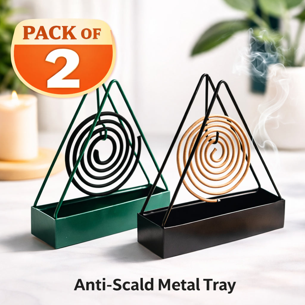 Pack of 2 Mosquito Coil Holder with Tray | Anti-Scald Metal Incense Coil Stand | Iron Mosquito Coil Burner Rack | Safe Mosquito Repellent Holder for Home Indoor Outdoor