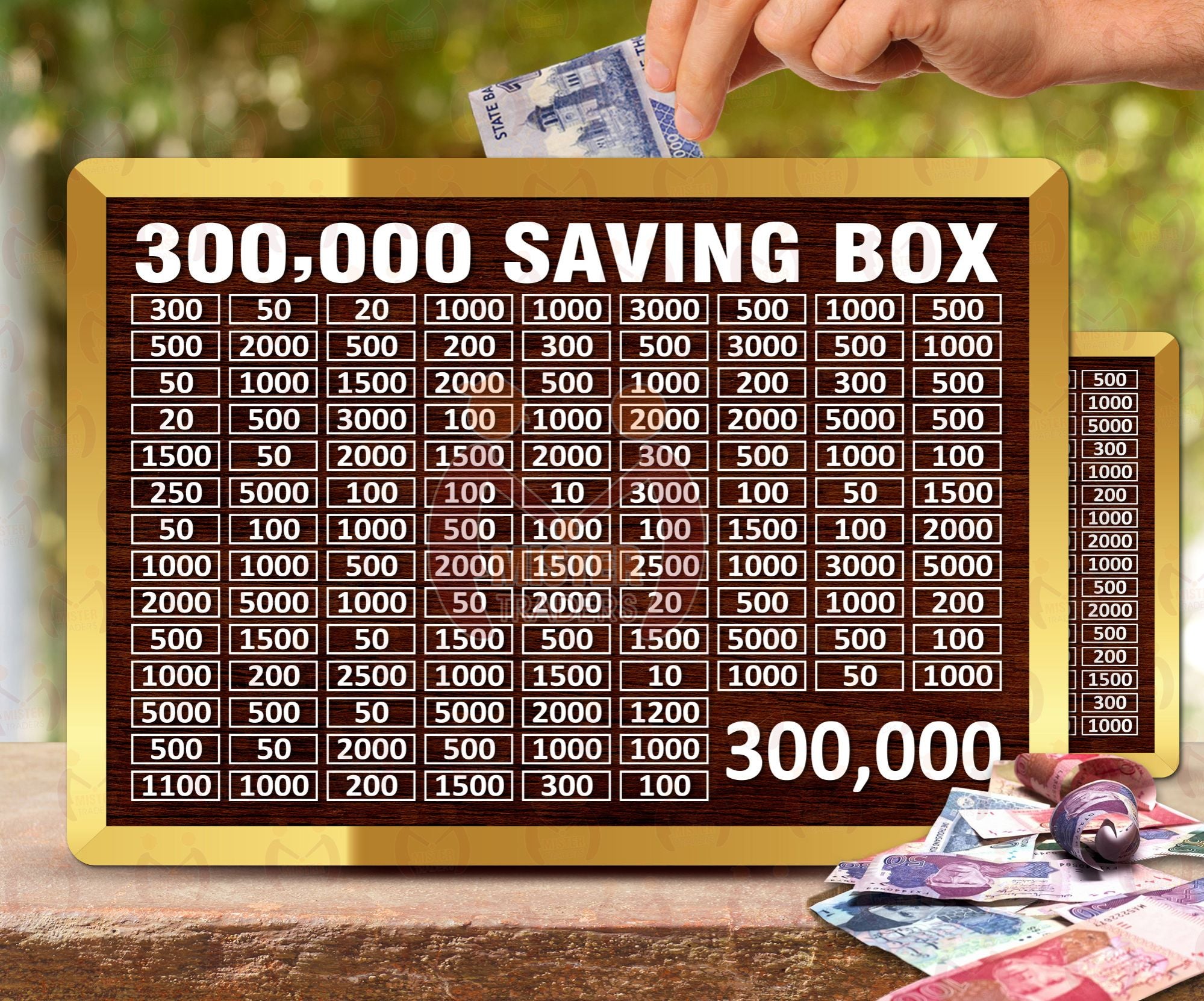 300,000 PKR Wooden Money Saving Box  Cash Challenge Tracker  Budget Savings Organizer for Kids & Adults