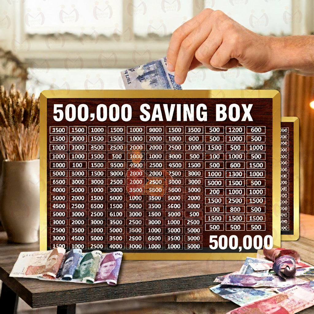 300,000 PKR Wooden Money Saving Box  Cash Challenge Tracker  Budget Savings Organizer for Kids & Adults