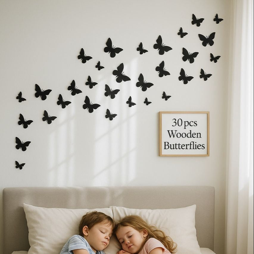 Pack of 50 Wooden Butterfly Wall Decor for Kids Bedroom, Living Room & Office