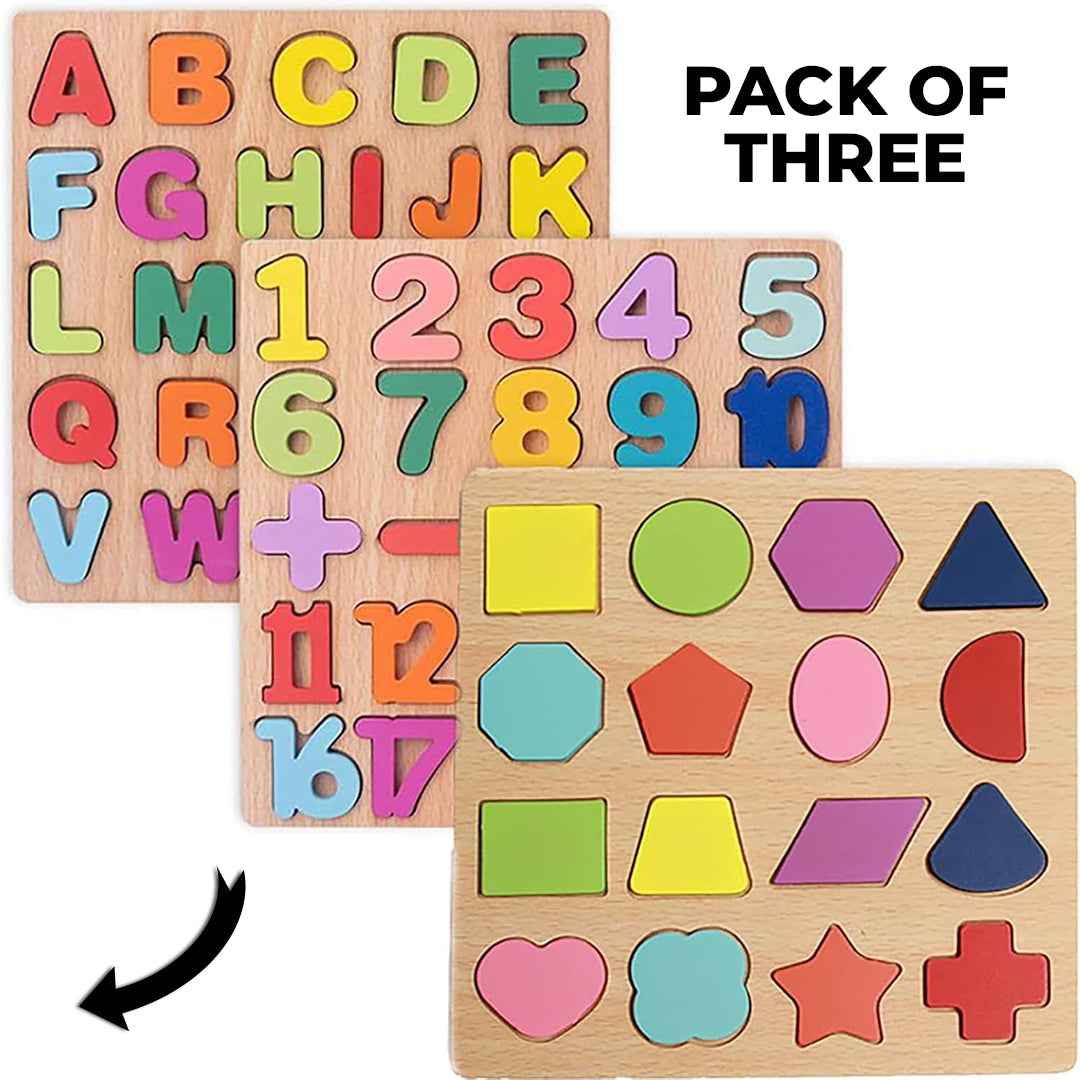 5 in 1 Wooden Educational Puzzle Board Set for Kids |  Urdu Alphabet, English ABC, Numbers, Shapes Learning Board | FALAK STORE