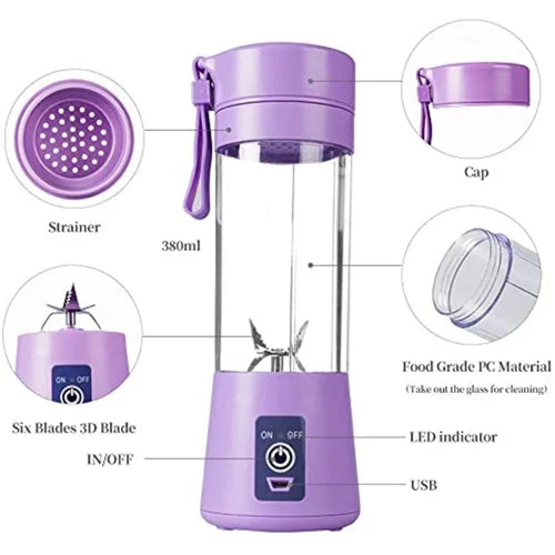 USB Rechargeable Portable Juicer Blender – 6 Blades | Electric Fruit Mixer & Smoothie Maker Bottle for Travel, Gym & Office Use | Mini Juicer Cup for Shakes, Juices, Baby Food – Multicolor