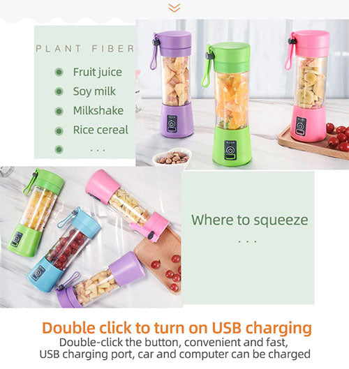 USB Rechargeable Portable Juicer Blender – 6 Blades | Electric Fruit Mixer & Smoothie Maker Bottle for Travel, Gym & Office Use | Mini Juicer Cup for Shakes, Juices, Baby Food – Multicolor