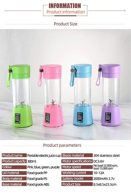 USB Rechargeable Portable Juicer Blender – 6 Blades | Electric Fruit Mixer & Smoothie Maker Bottle for Travel, Gym & Office Use | Mini Juicer Cup for Shakes, Juices, Baby Food – Multicolor