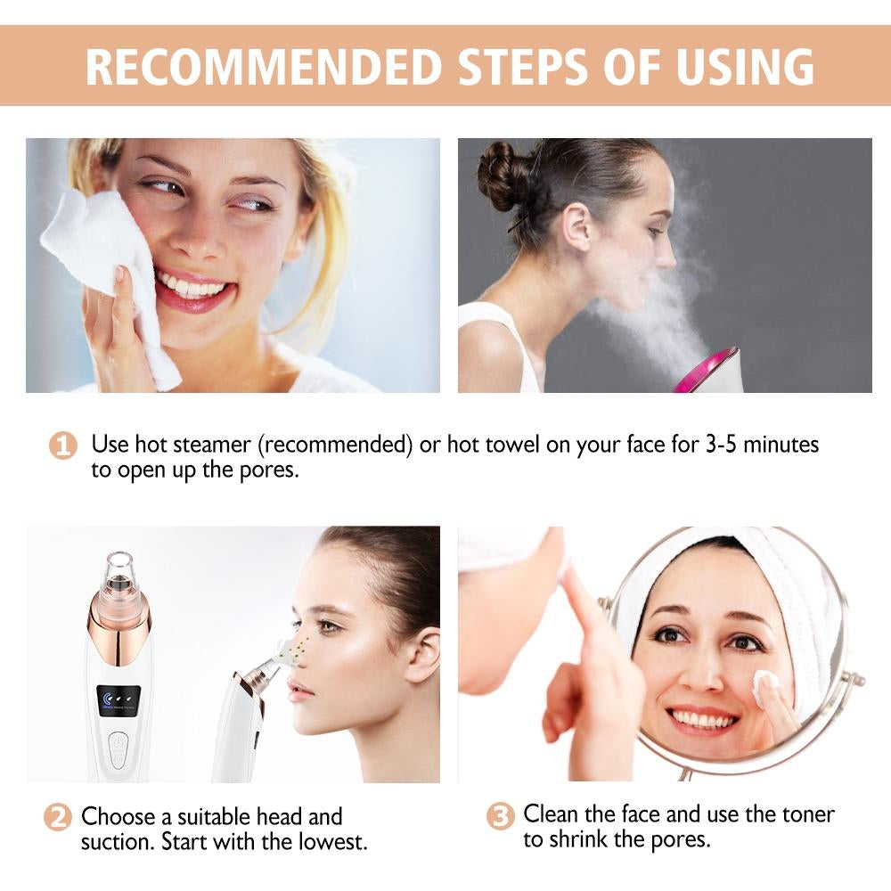 5in1 Rechargeable Blackhead Remover and Vacuum Suction Acne Pore Cleaner