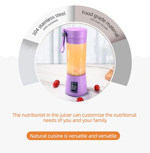 USB Rechargeable Portable Juicer Blender – 6 Blades | Electric Fruit Mixer & Smoothie Maker Bottle for Travel, Gym & Office Use | Mini Juicer Cup for Shakes, Juices, Baby Food – Multicolor