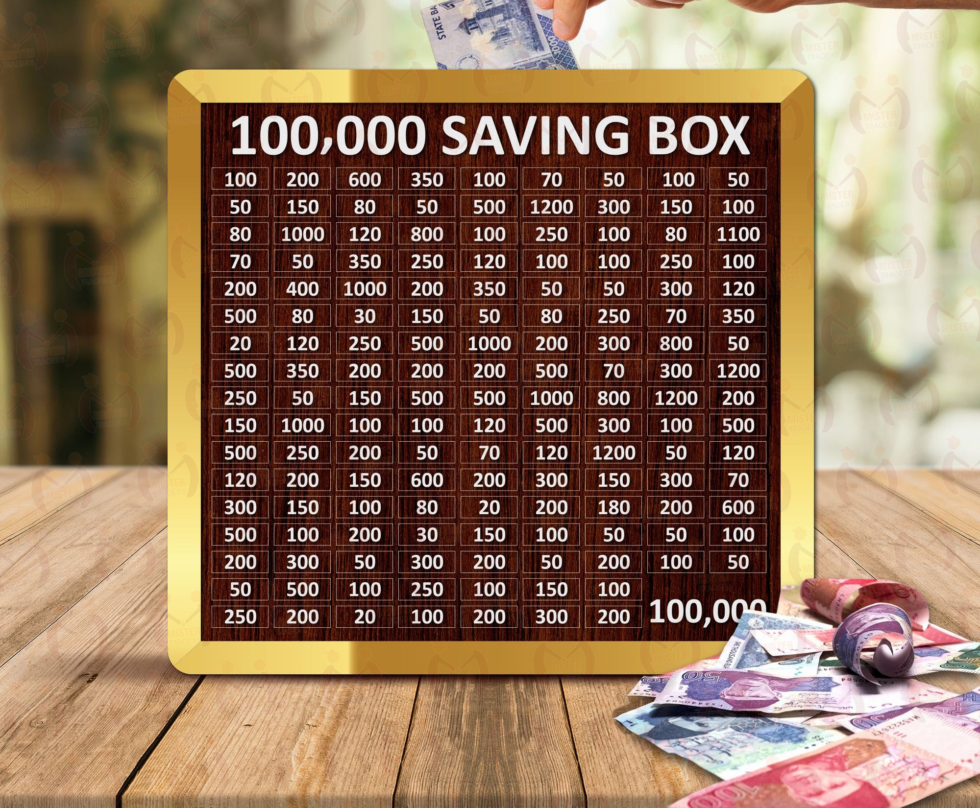 300,000 PKR Wooden Money Saving Box  Cash Challenge Tracker  Budget Savings Organizer for Kids & Adults