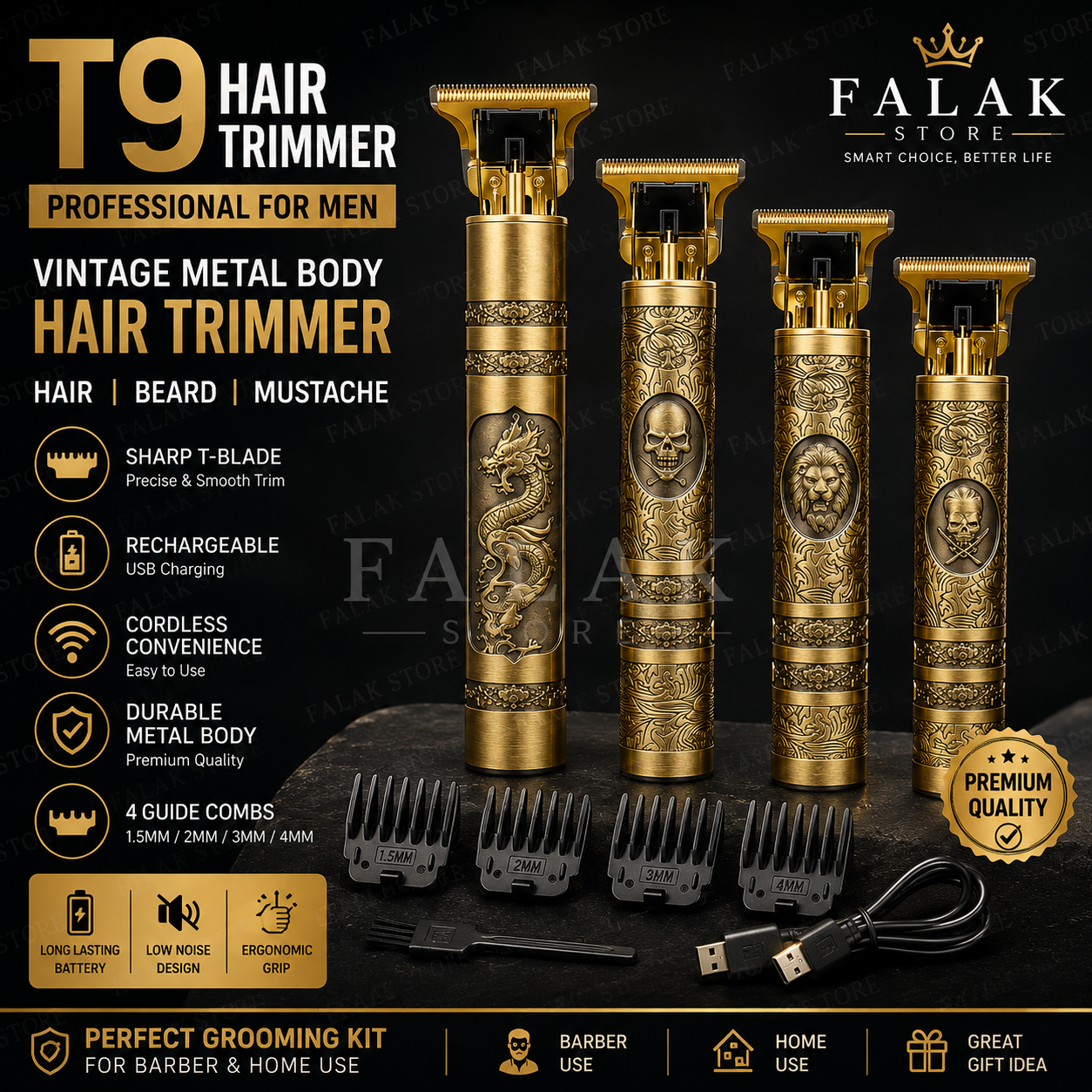 T9 Hair Cutting Machine Hair Clippers Rechargeable Beard Shaver for Men