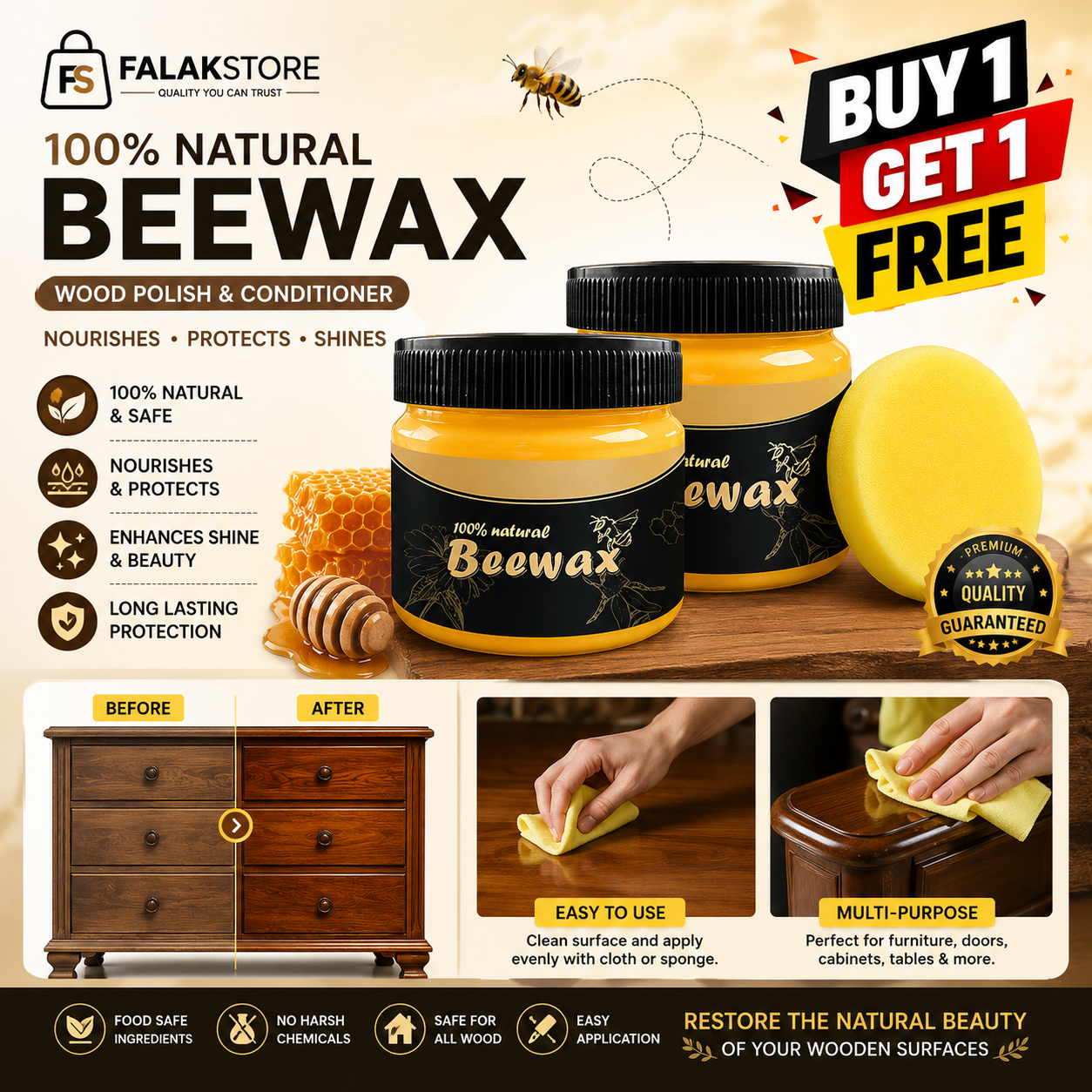 Beewax Furniture Polish with Long Lasting Cleaning and Shine Formula