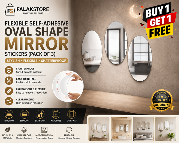 Pack of 3 Flexible Self-Adhesive Oval Shape Mirror Stickers (3 Pcs)