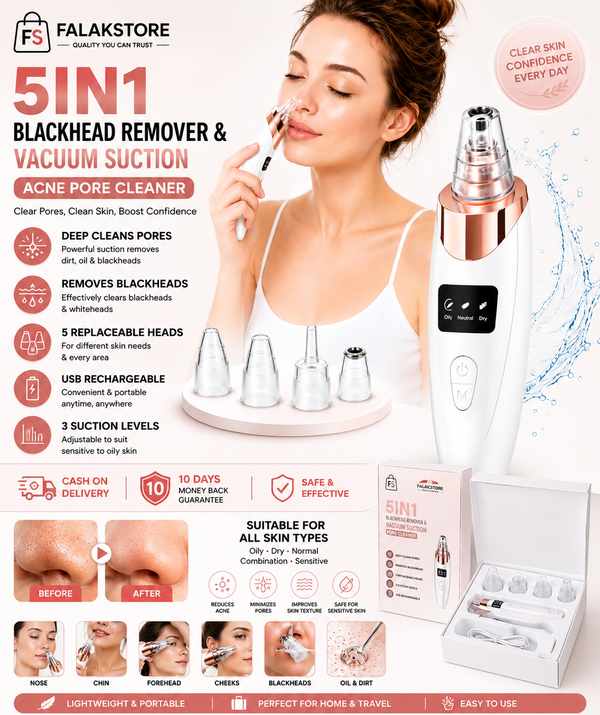 5in1 Rechargeable Blackhead Remover and Vacuum Suction Acne Pore Cleaner